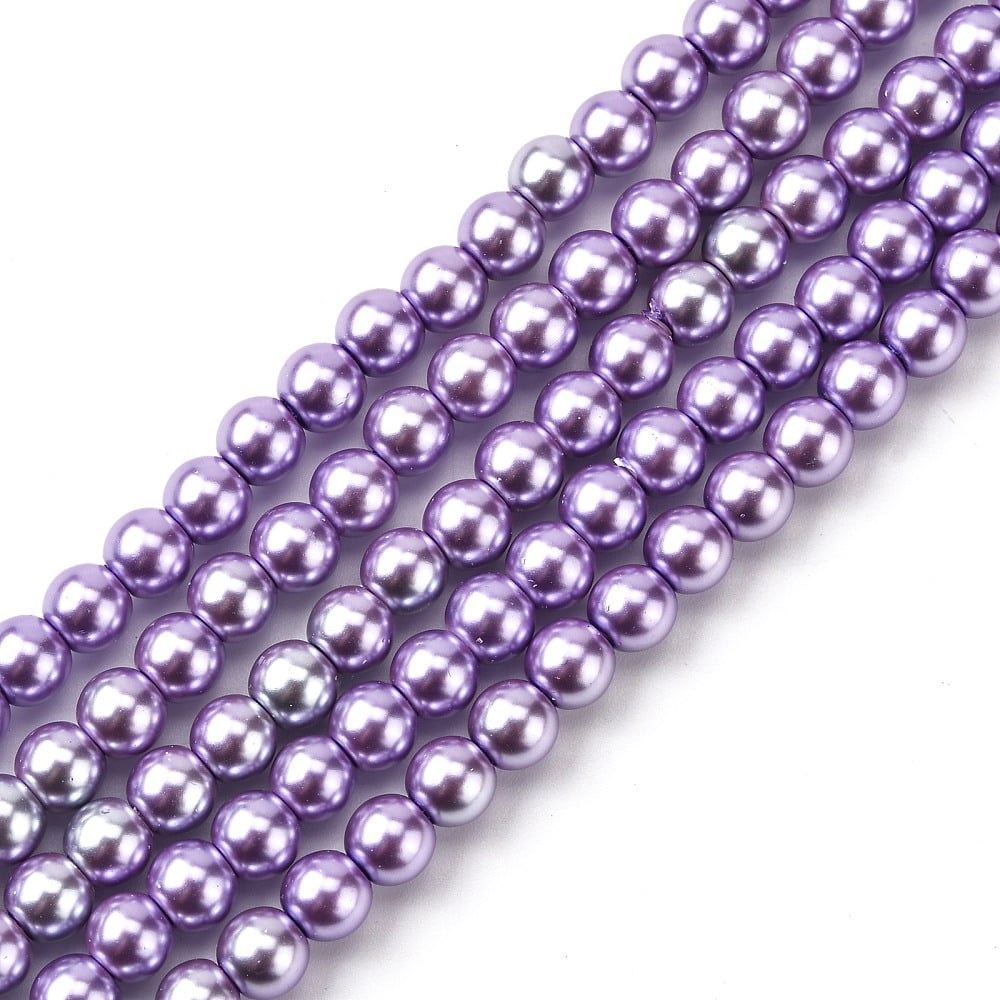 Eco-Friendly Grade A Glass Pearl Beads Pearlized Round Lilac 6mm Hole: 1.2~1.5mm about 68pcs/Strand 16''(40.64cm)