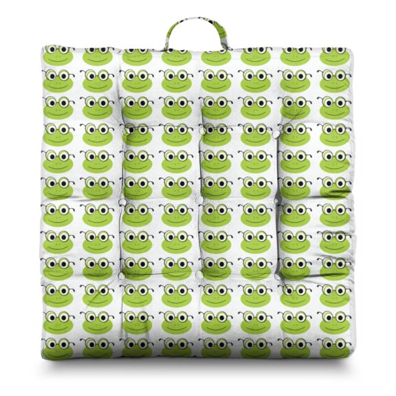 Eco-Friendly Green Frog Floor Pillow - Thick 4.7" Square Tatami Mat with Cartoon Mushroom Print, Multipurpose for Office or Lounge