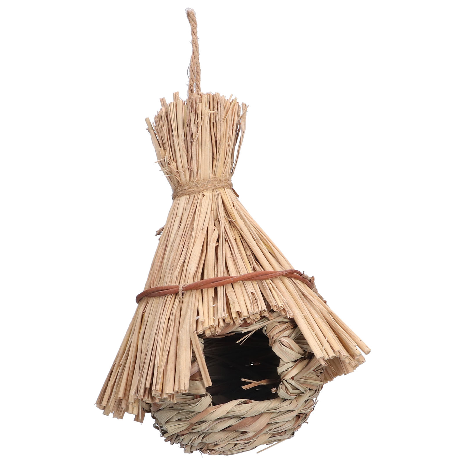 Eco-Friendly Hand Woven Hibiscus Grass Hummingbird House - Natural