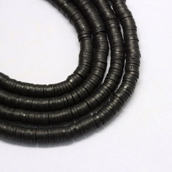 Eco-Friendly Handmade Polymer Clay Beads Disc/Flat Round Heishi Beads Black