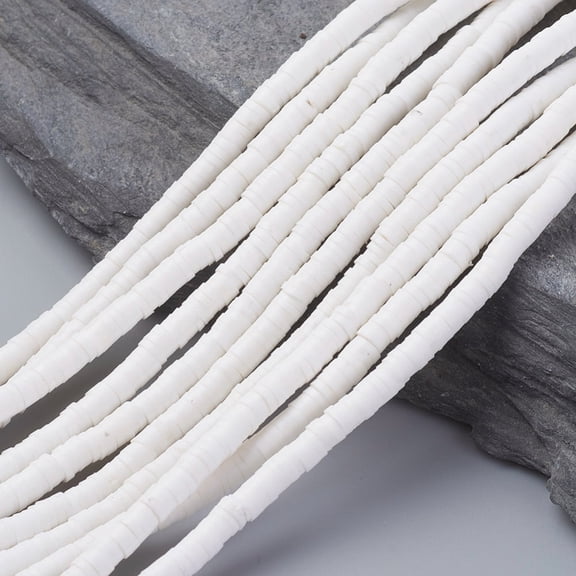 Eco-Friendly Handmade Polymer Clay Beads Disc/Flat Round Heishi Beads White