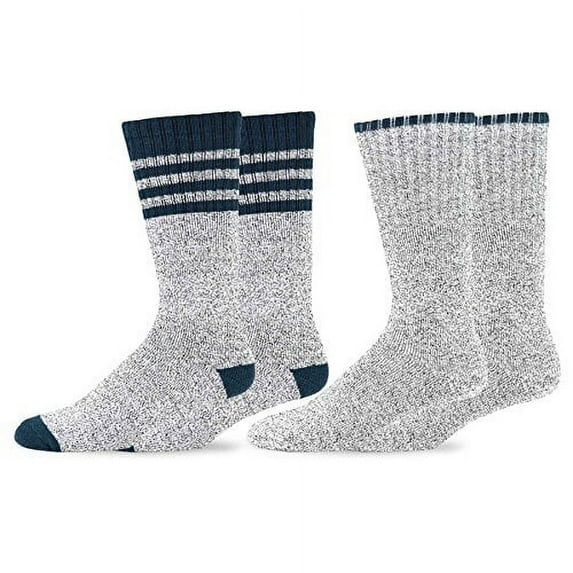 Eco Friendly Heavy Weight Recycled Cotton Thermals Boot Socks 2-Pack (10-13, Stripe Blue)