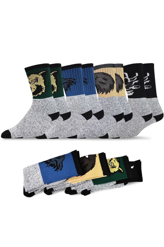 Eco Friendly Heavy Weight Recycled Cotton Thermals Boot Socks 4 Pairs (10-13, Animal Design)