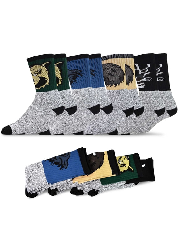 Eco Friendly Heavy Weight Recycled Cotton Thermals Boot Socks 4 Pairs (10-13, Animal Design)
