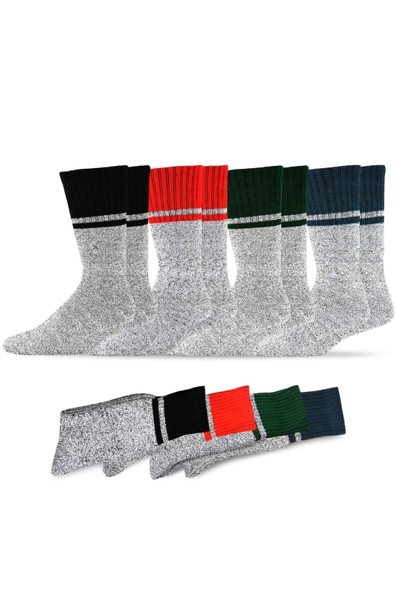Eco Friendly Heavy Weight Recycled Cotton Thermals Boot Socks 4 Pairs (9-11, Colorblock)