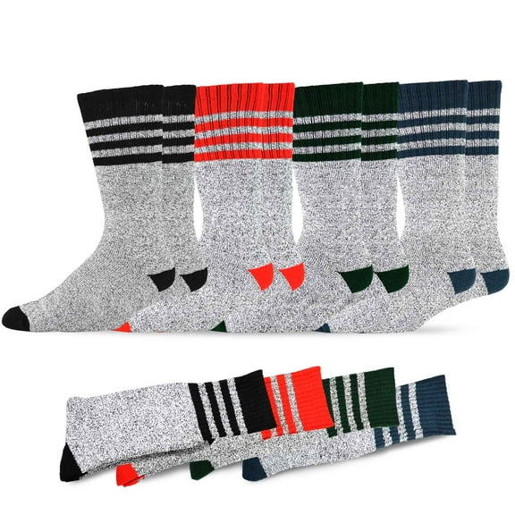 Eco Friendly Heavy Weight Recycled Cotton Thermals Boot Socks 4 Pairs (9-11, Multi Stripe)