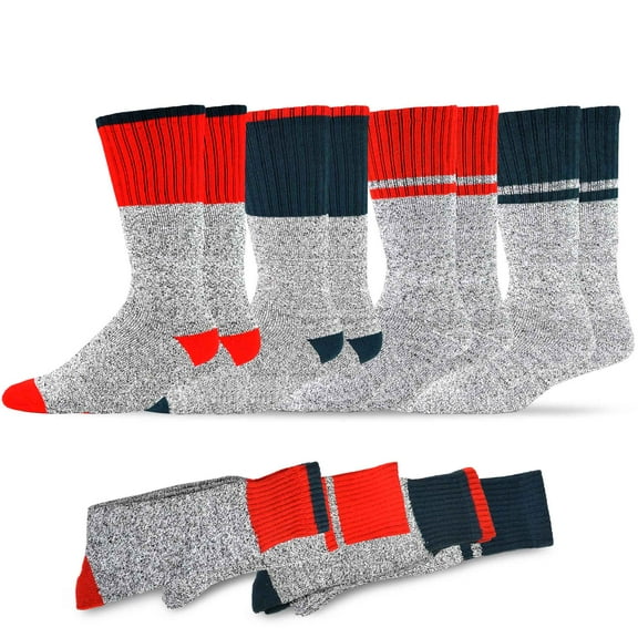 Eco Friendly Heavy Weight Recycled Cotton Thermals Boot Socks 4 Pairs (9-11, Solid-Red/Blue)