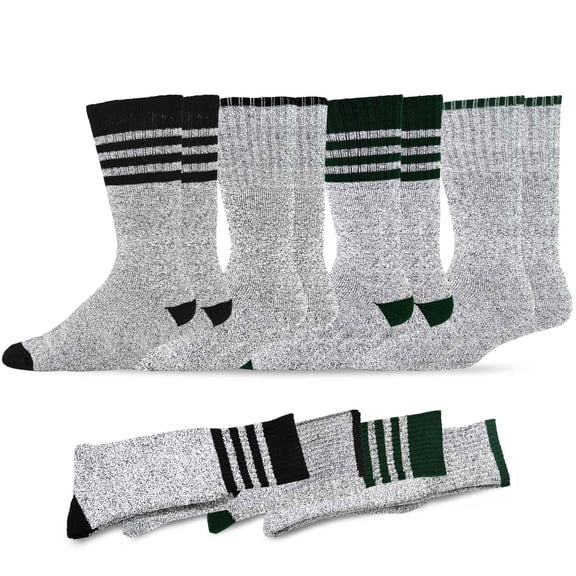 Eco Friendly Heavy Weight Recycled Cotton Thermals Boot Socks 4 Pairs (9-11, Stripe-Blk/Grn)