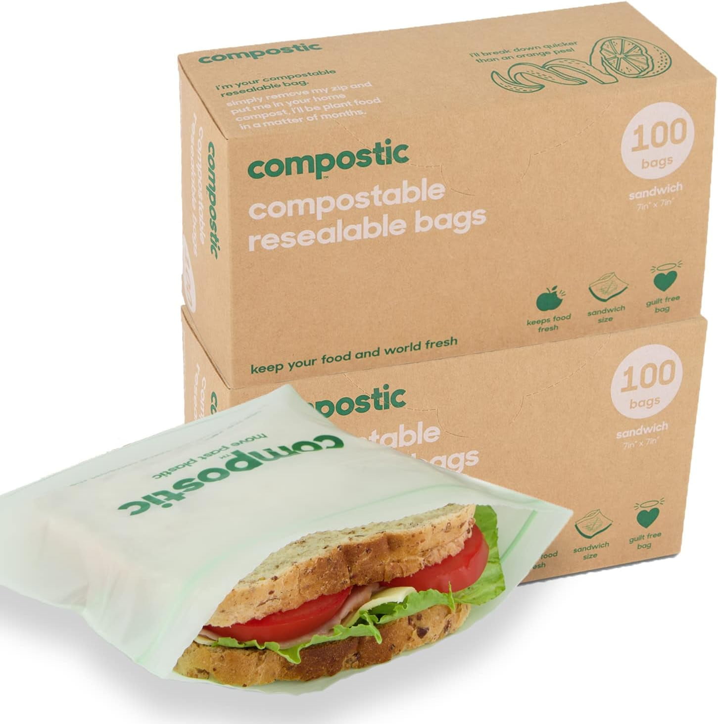 EcoFriendly Home Compostable Resealable Sandwich Bags Zero Waste