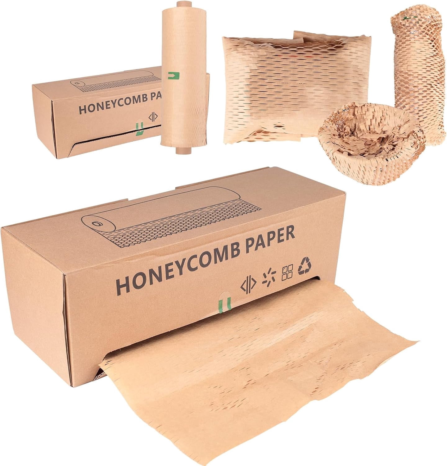 Eco-Friendly Honeycomb Packing Paper - 15" x 500' with Easy Dispense Box, 100% Recyclable Kraft Material, Ideal for E-Commerce, Moving, and Small Business Shipping