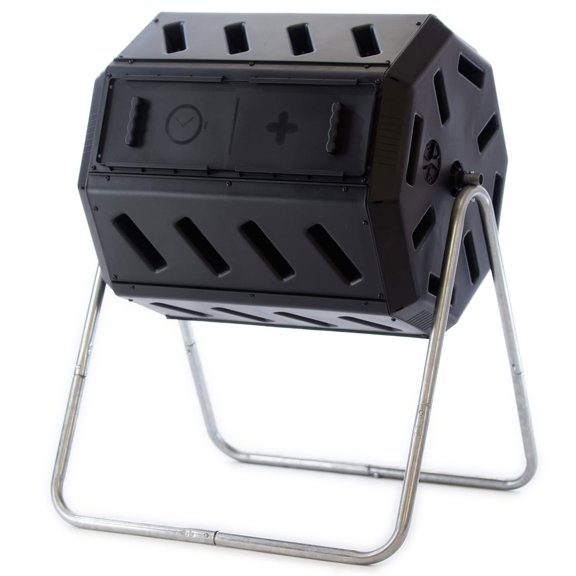 Eco-Friendly IM4000 Tumbling Composter Dual Chamber Black, Large Capacity Outdoor Compost Tumbler with Separate Curing & Fresh Waste Chambers, Easy Clean Compost Container for Vegetable Gardens