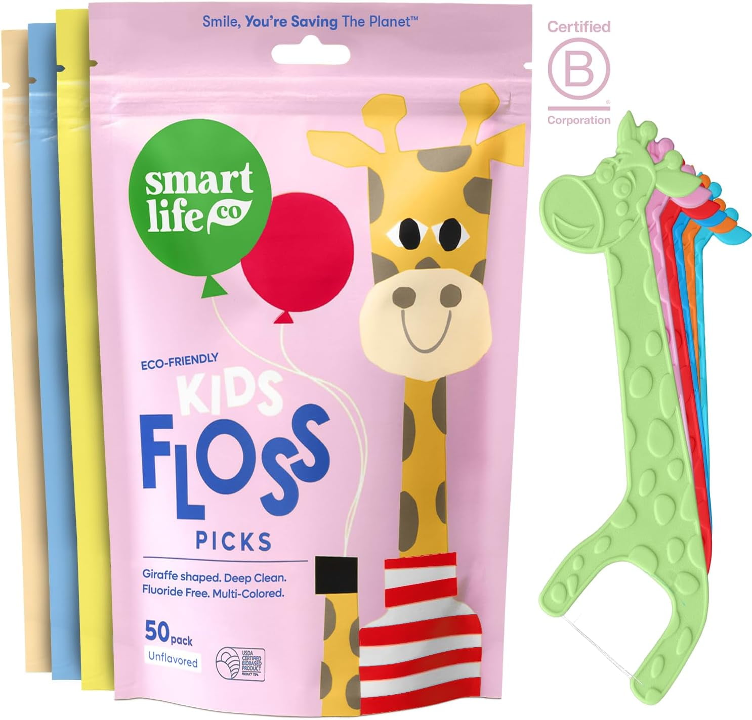 Eco-Friendly Children's Dental Floss Sticks (200 pieces) - made from straw and wheat, fluoride-free and no fraying floss, odorless, suitable for children's teeth