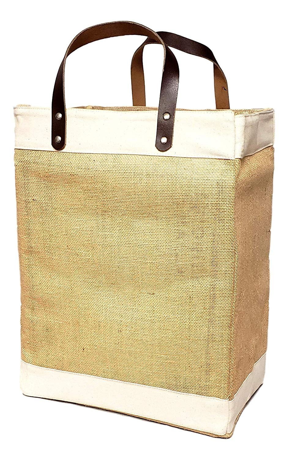 Jute bag leather handles wholesale cheap