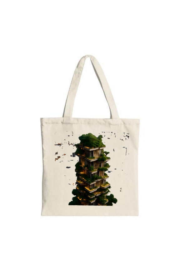 Eco-Friendly Multi - Level Green - Roofed Building Tote Bag - Vegetation Design Perfect for Shopping Travel & Parties