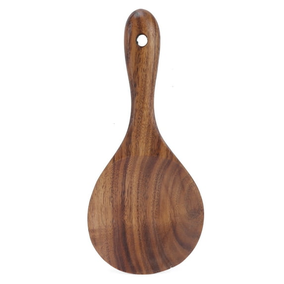 Eco-Friendly Natural Wood Rice Paddle Serving Spoon - Handcrafted Polished Wooden Rice Scoop with Hanging Hole for Easy Storage | Durable Cookware Tableware for Home Kitchen, 18x8cm