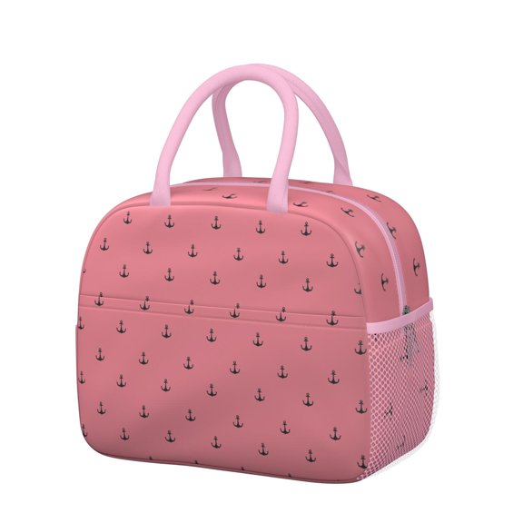 Eco-Friendly Nautical Lunch Tote with Sail and Rudder Prints, Insulated Thermal Lunch Bag, Reusable Cooler with Zipper Closure for Work Commuting, Picnic, and Travel