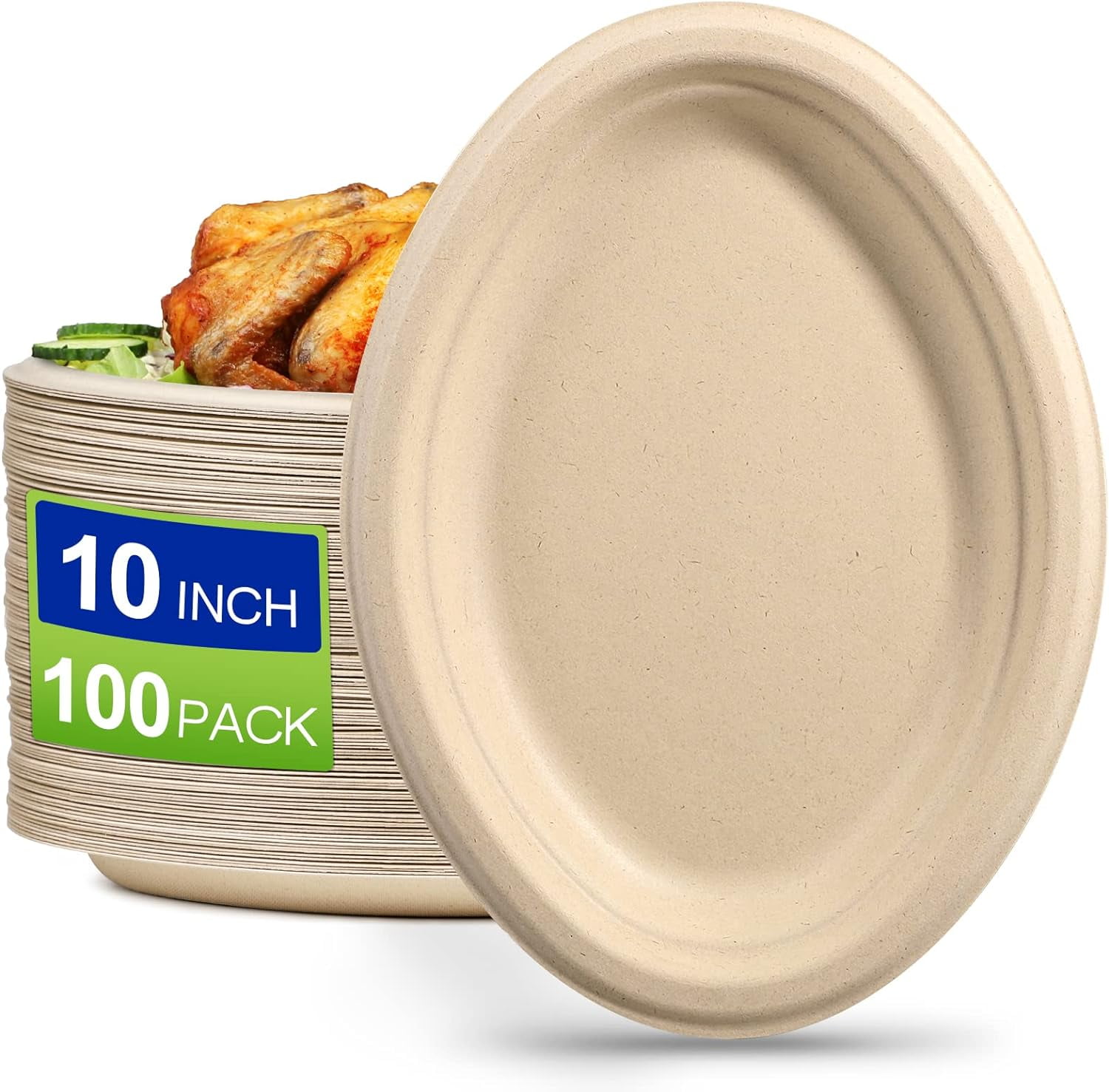 EcoFriendly Oval Brown Paper Plates (100 Pack) 10 Inch Bulk