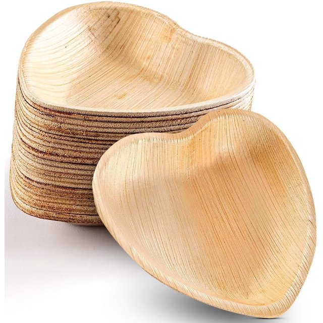 EcoFriendly Palm Leaf Plates 6 Inch Heart Bowl 25 Pack Biodegradable