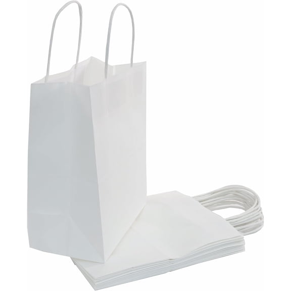 Eco-Friendly Paper Bags for Multiple Uses, Rugged and Durable, Kraft Bags with Handles, White Uncoated Paper Bags Bulk for Shopping, Packaging, Retail, Party, Craft, Gifts,