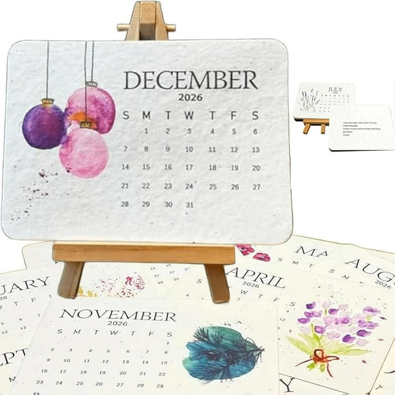 Eco-Friendly Plantable Love Seed Calendar 2026, Perfect Modern Greening Calendars Planner, Month Biodegradable Seed Paper Planner with Wildflower, Herb & Fruit Seeds for Garden & Decor (2pcs)