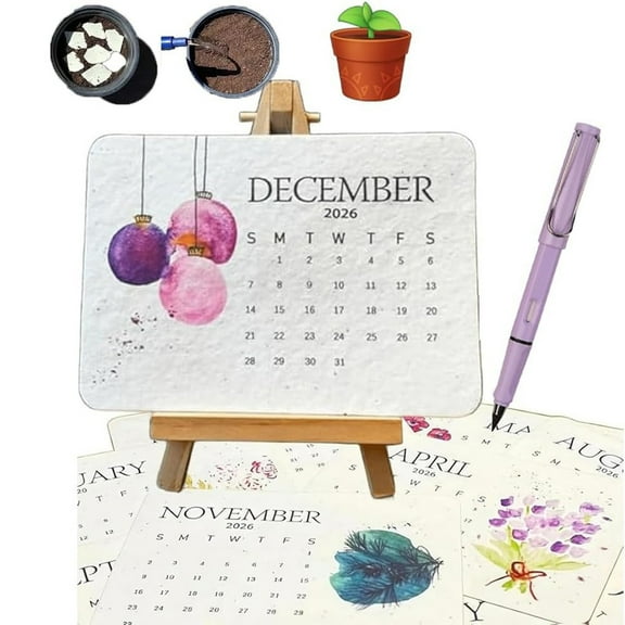 Eco-Friendly Plantable Love Seed Calendar 2026, Sustainable Monthly Green Planner With stand, Month Biodegradable Seed Paper with Wildflower for Gifting, Gardening, Living, Home Decor