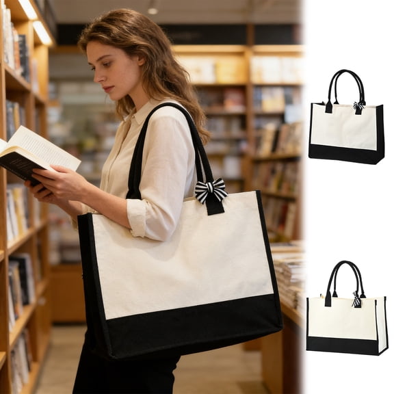 Eco-Friendly Printed Canvas Tote Bag - Stylish Reusable Shopping Handbag for Grocery Runs, Travel & Daily Storage, Spacious Durable Carryall, Easter & Year of The Horse Gift Bag Essential, B