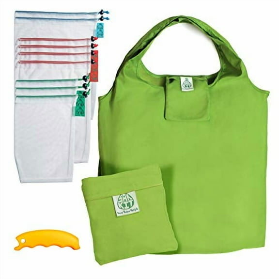 Eco Friendly Products Set of 12 PCS, Mesh Bags Reusable Zero Waste, Foldable Grocery Bags and a BONUS Silicon Handle