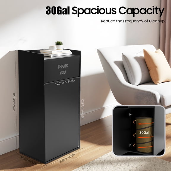 Eco-Friendly Public Trash Can Modern Rectangular Design for High-Traffic Areas, 30 L (27.24 qt), 50 kg Load, Freestanding Black, Easy Cleaning & Assembly