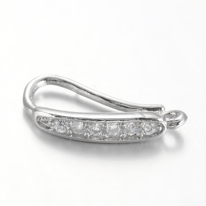 Eco-Friendly Rack Plating Brass Cubic Zirconia Earring Hooks Ear Wire with Horizontal Loop Lead Free & Cadmium Free & Nickel Free Platinum 15.5x8x2mm Hole: 1mm Pin: 0.8mm