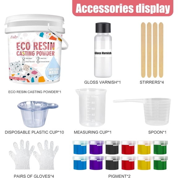 Eco-Friendly Resin Casting Powder - 1400g Ceramic Resin Powder Set with 6 Pigments, Fast Curing, Easy Demolding, Water Mix Activation - Non-Toxic, Odorless - Plaster Casting Kit for DIY Home Crafts