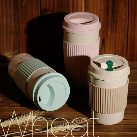Eco Friendly Reusable Coffee Cup with Lid, Sustainable Wheat Fiber BPA Free Dishwasher and Microwave Safe Portable Eco Cup