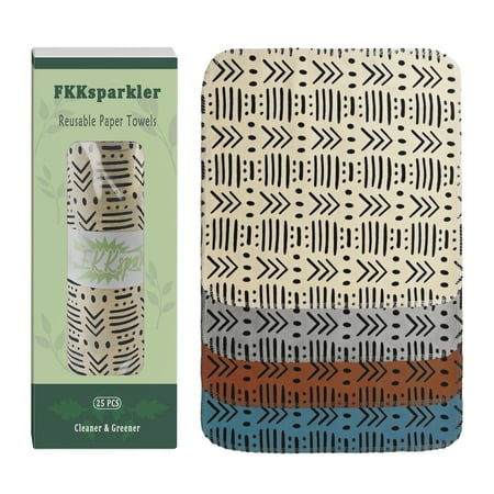 Eco-Friendly Reusable Paper Towels Paperless Towels Roll Washable Zero Waste Reusable Napkins 25-Pack, Absorbent Flannel, 10x10" - Stripe Pattern
