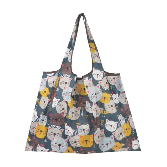 Eco-Friendly Reusable Shopping Bag with Cute Cat Print, Foldable and Portable Tote Bag for Groceries, Market, and Everyday Use, Lightweight and Storage-Friendly Design