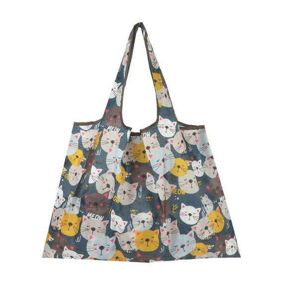 Eco-Friendly Reusable Shopping Bag with Cute Cat Print, Foldable and Portable Tote Bag for Groceries, Market, and Everyday Use, Lightweight and Storage-Friendly Design