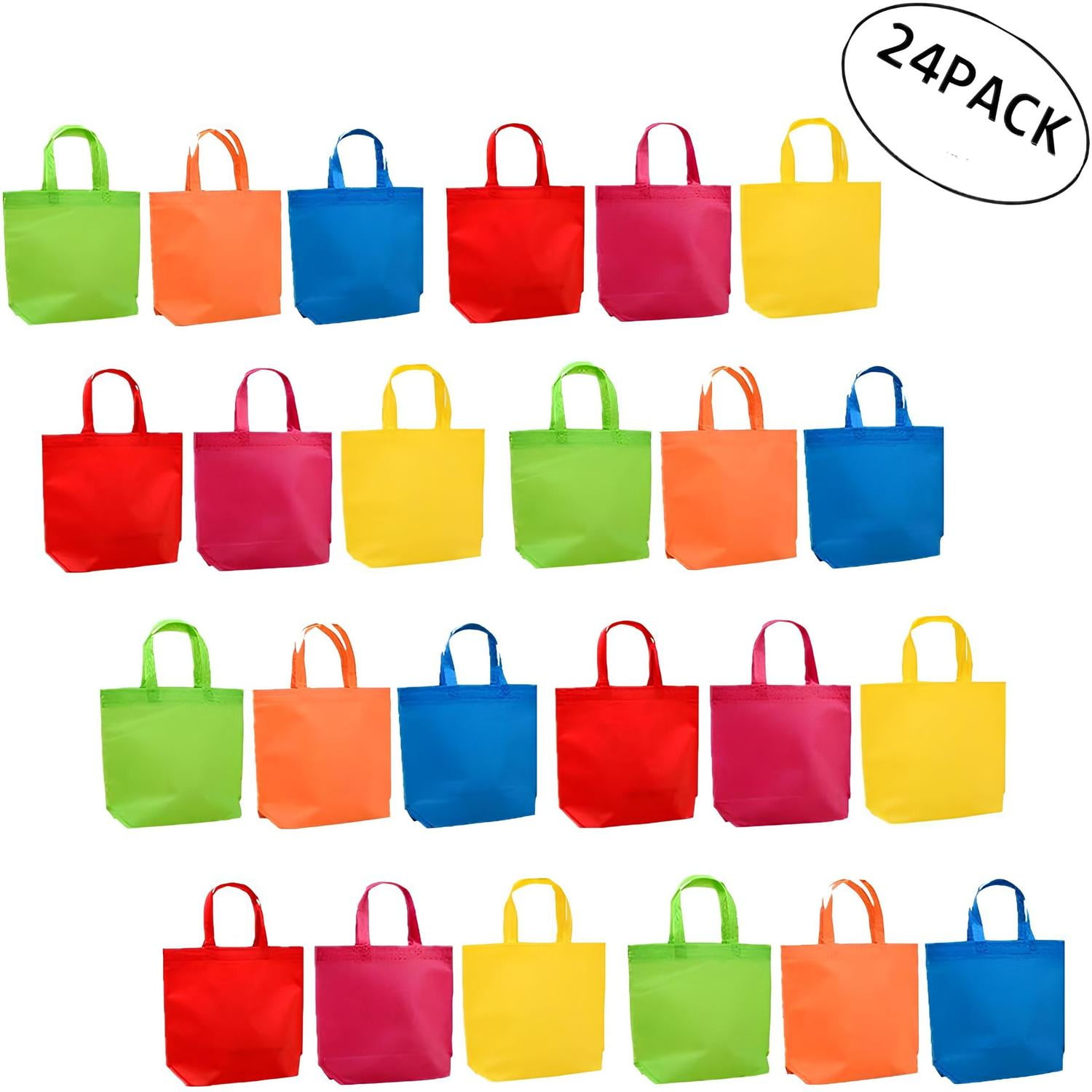 Eco-Friendly Reusable Tote Bags Set  24 pack, 6 Vibrant Colors, 13x10 inches, Durable & Lightweight, Perfect for Shopping and Everyday Use