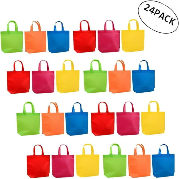 Hiziwimi Eco-Friendly Reusable Tote Bags Set  24 pack, 6 Vibrant Colors, 13x10 inches, Durable & Lightweight, Perfect for Shopping and Everyday Use
