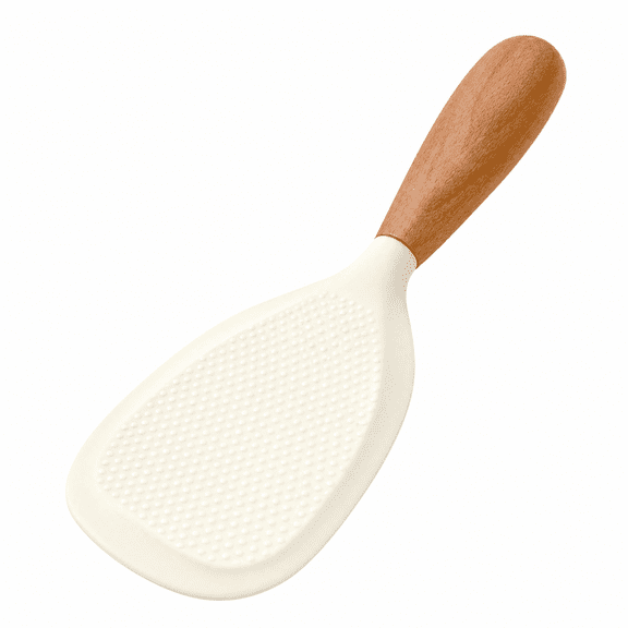 Eco-Friendly Rice Spoon for Non-Stick Cookware Silicone Rice Paddle,  Beech Wood Handle Cream White