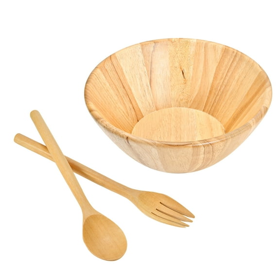 Eco Friendly Salad Bowl with Mixer Spoon and Fork Natural Rain Tree Wooden Set