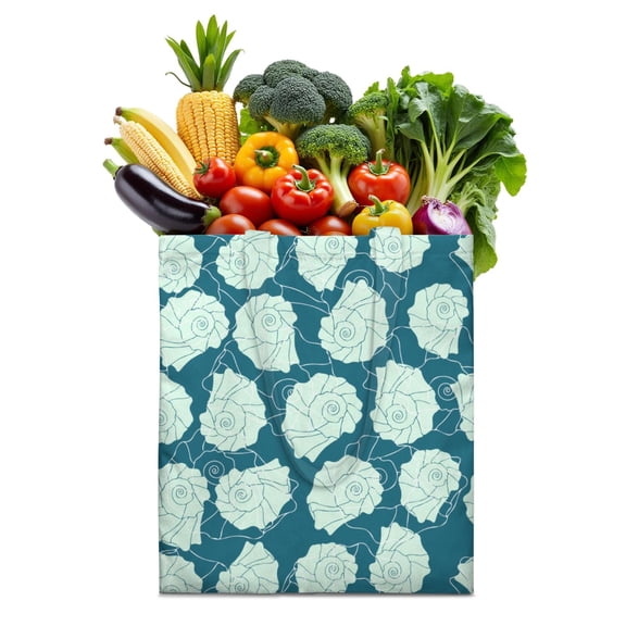 Eco-Friendly Seashell Grocery Tote - Large Capacity Washable Bag with Tropical Conch Shell Art, Compact & Durable