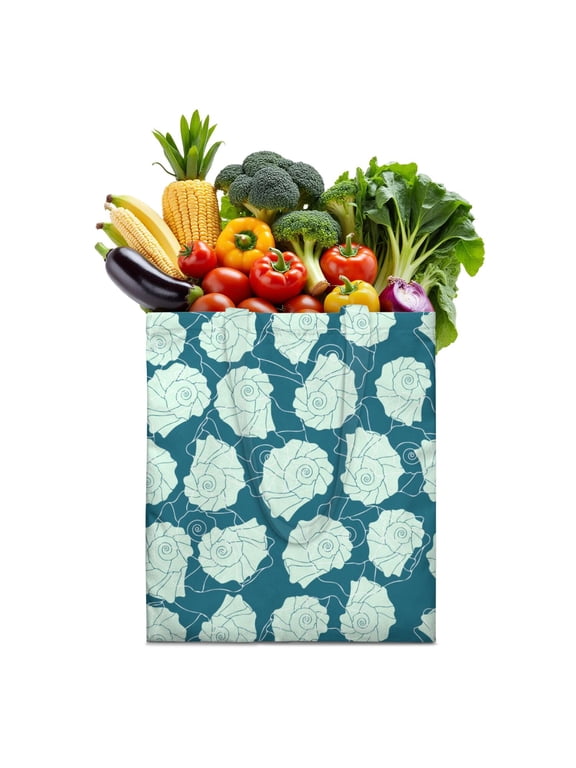 Eco-Friendly Seashell Grocery Tote - Large Capacity Washable Bag with Tropical Conch Shell Art, Compact & Durable