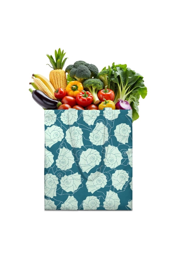 Eco-Friendly Seashell Grocery Tote - Large Capacity Washable Bag with Tropical Conch Shell Art, Compact & Durable