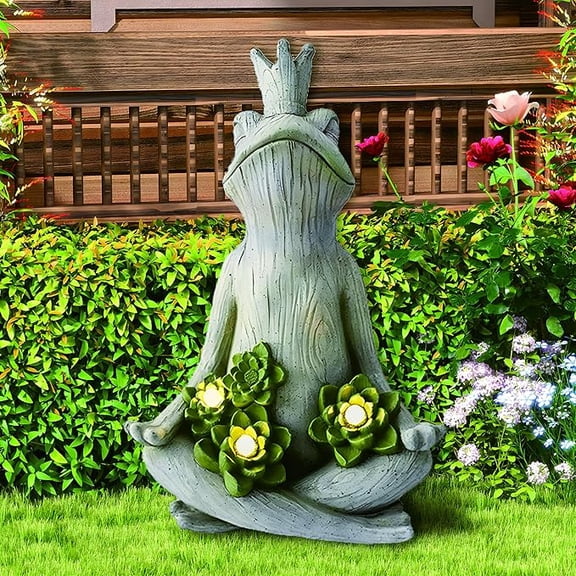 Eco-Friendly Solar Lights with LED Garden Statue Yoga Frog Sustainable Eco-Friendly Solar Lights with LED Sustainability Sculpture Courtyard Balcony Home Decoration20" Tall