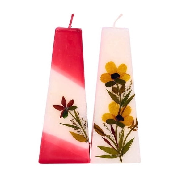 Natriel Soy Wax Scented Pillar Candles Set of 2, 5"(12.7cm) Tall, 1.9"(5cm) Diameter, Decorative Floral Design, Smokeless and Dripless | Long Lasting Burn Time 12 (Rose)