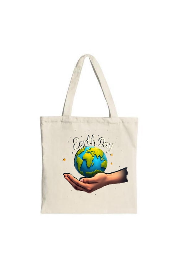 Eco-Friendly Tote Bag with Hand - Held Globe Design - Perfect for Earth Day Shopping Travel & Parties - Reusable Canvas Bag