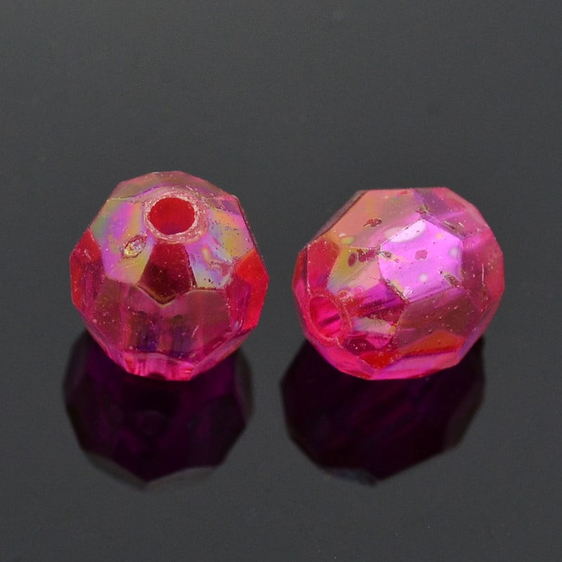 Eco-Friendly Transparent Acrylic Beads Faceted Round AB Color Fuchsia 8mm Hole: 1.5mm about 2000pcs/500g