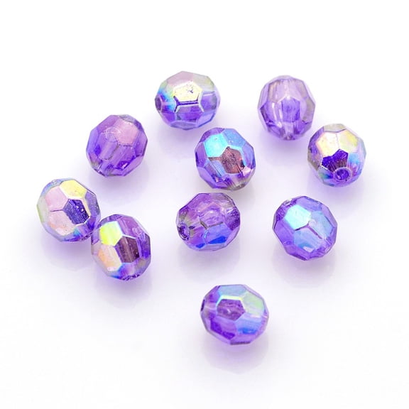 Eco-Friendly Transparent Acrylic Beads Faceted Round AB Color Medium Purple 8mm Hole: 1.5mm 2000pcs/500g