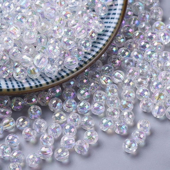 Eco-Friendly Transparent Acrylic Beads Round AB Color Clear AB 4mm Hole: 1.2mm about 1700pcs/50g