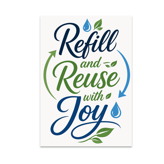 Eco-Friendly Wall Decor - Minimalist Script Refill and Reuse with Joy - 13x19 Poster Print