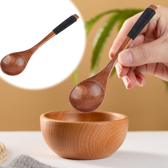 Eco-Friendly Wooden Cooking Spoon, Round Head Natural Wood Utensil for Stirring, Baking & Healthy Meal Prep, Comfortable Grip, Rustic Kitchen Gift