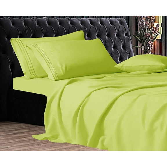 Elegant Comfort 1500 Series Wrinkle & Fade Resistant Ultra Soft 4-Piece Bed Sheet Set with Deep Pockets, Queen Lime
